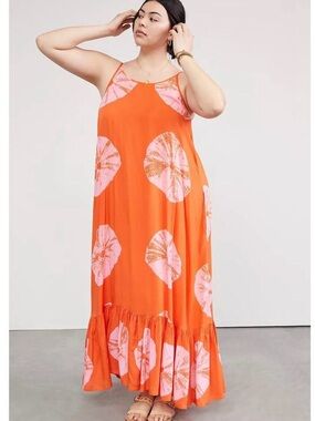 Anthropologie Orange and White Tie-Dye Maxi Dress